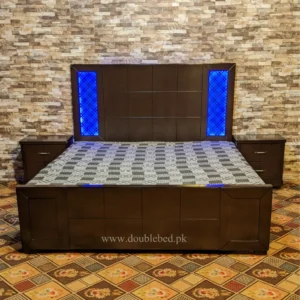 double bed with lights in headboard