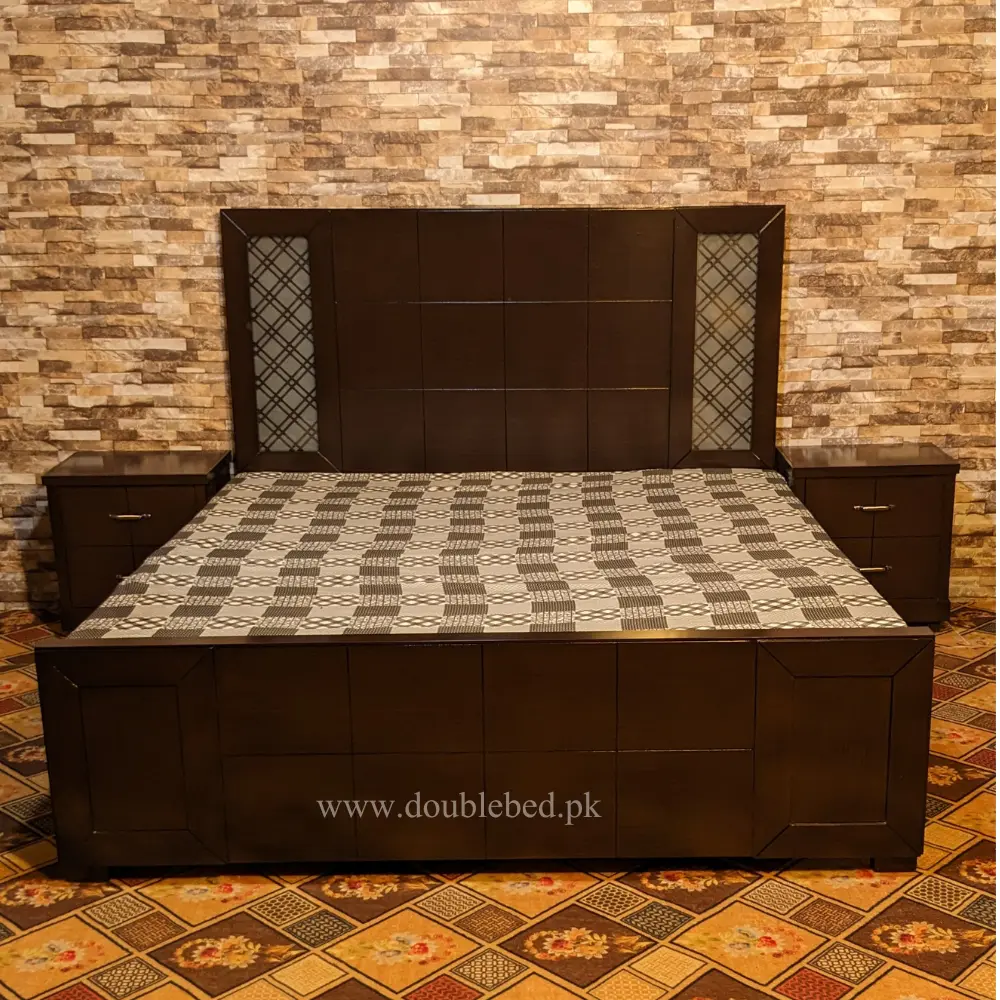 double bed with lights in headboard